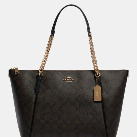 NEW Coach Signature Gold Chain Shoulder Bag Tote - Picture 2 of 8